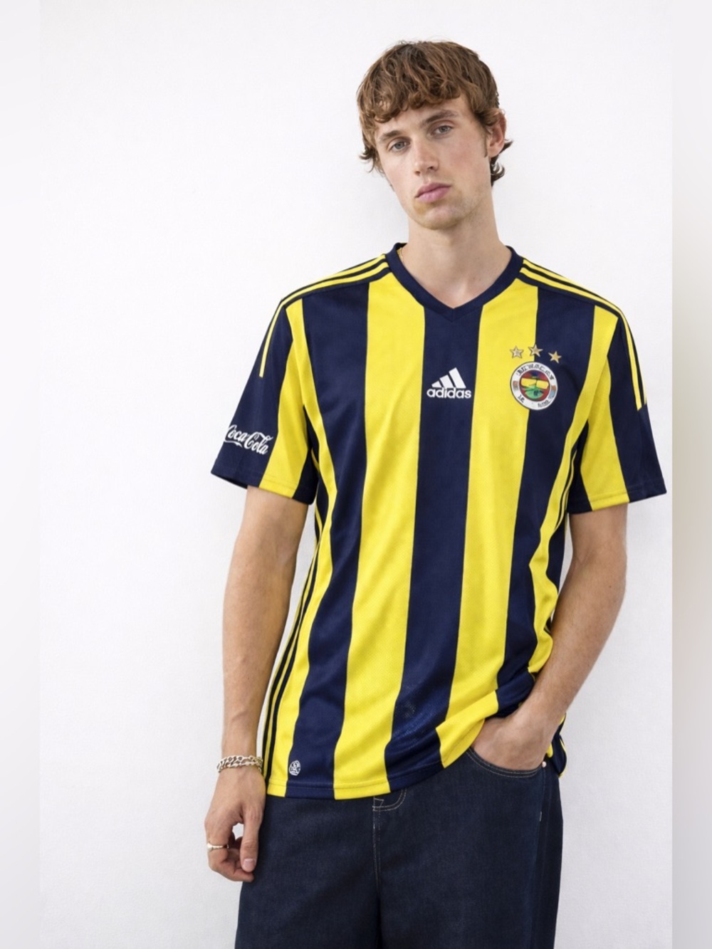 Official Adidas Fenerbache 2016-2017 Home Soccer Jersey Stripes Men's Size S